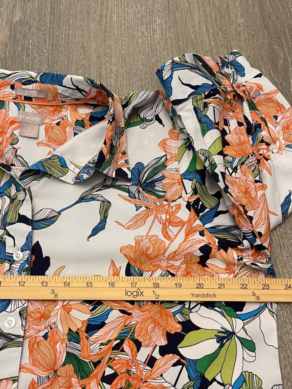 Chico's No Iron Stretch Blouse Women's 3 US 16/18 Floral Button Up 3/4 Sleeves - Picture 8 of 10